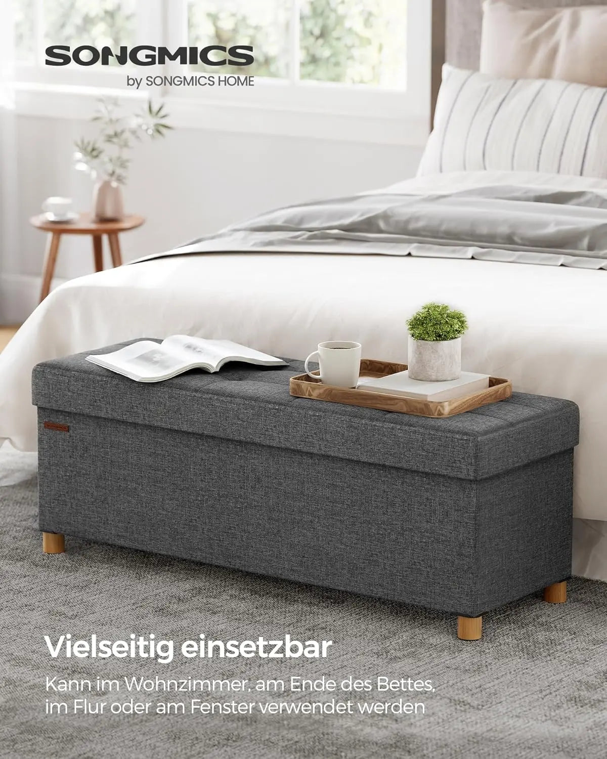 Sitzbank Stauraum Klappbar Stabil Wohnzimmer Schiefergrau von Songmics