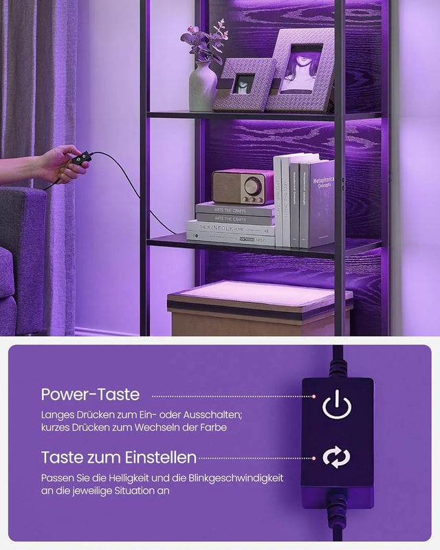 Bücherregal mit LED-Beleuchtung Ebenholzschwarz von Songmics