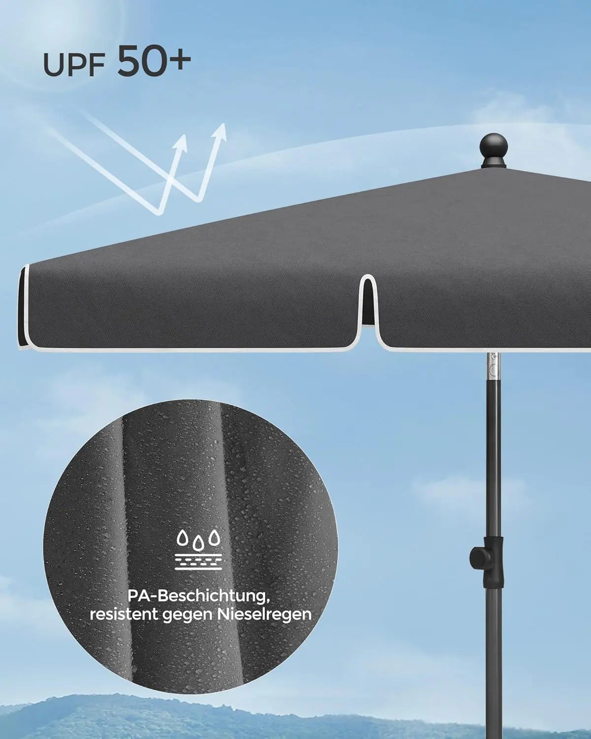 Balkonschirm knickbar UPF50+ grau Polyester 180 x 125 cm von Songmics