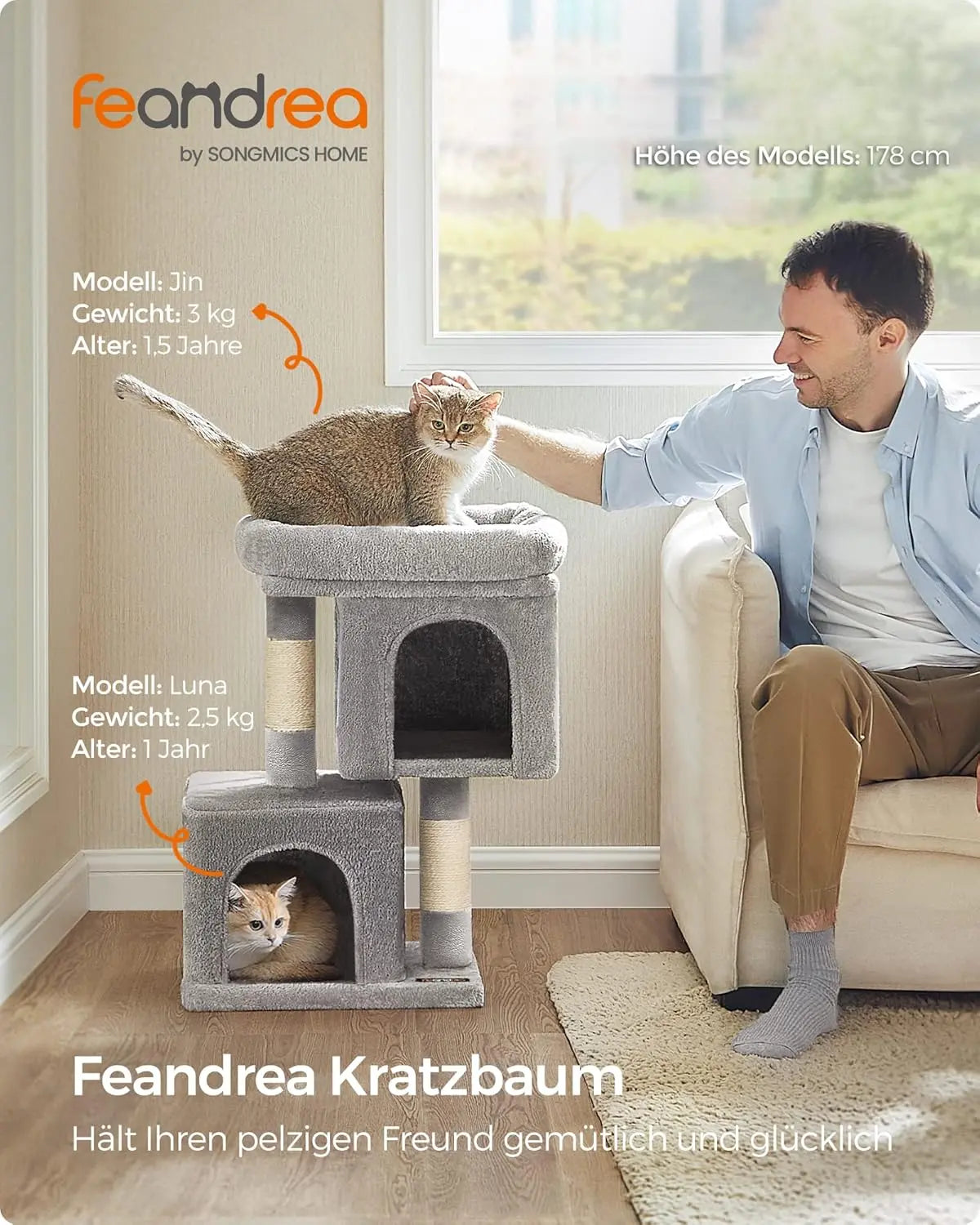 Katzenbaum Klein 67cm Sisalstämme Hellgrau von Songmics
