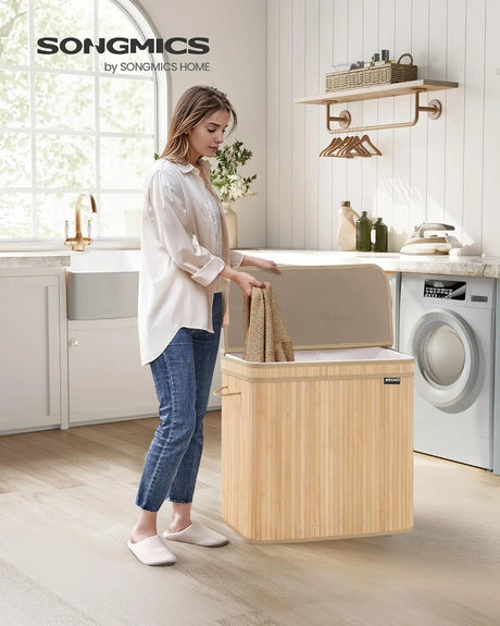 Wäschekorb Bambus 150L Naturbeige von Songmics