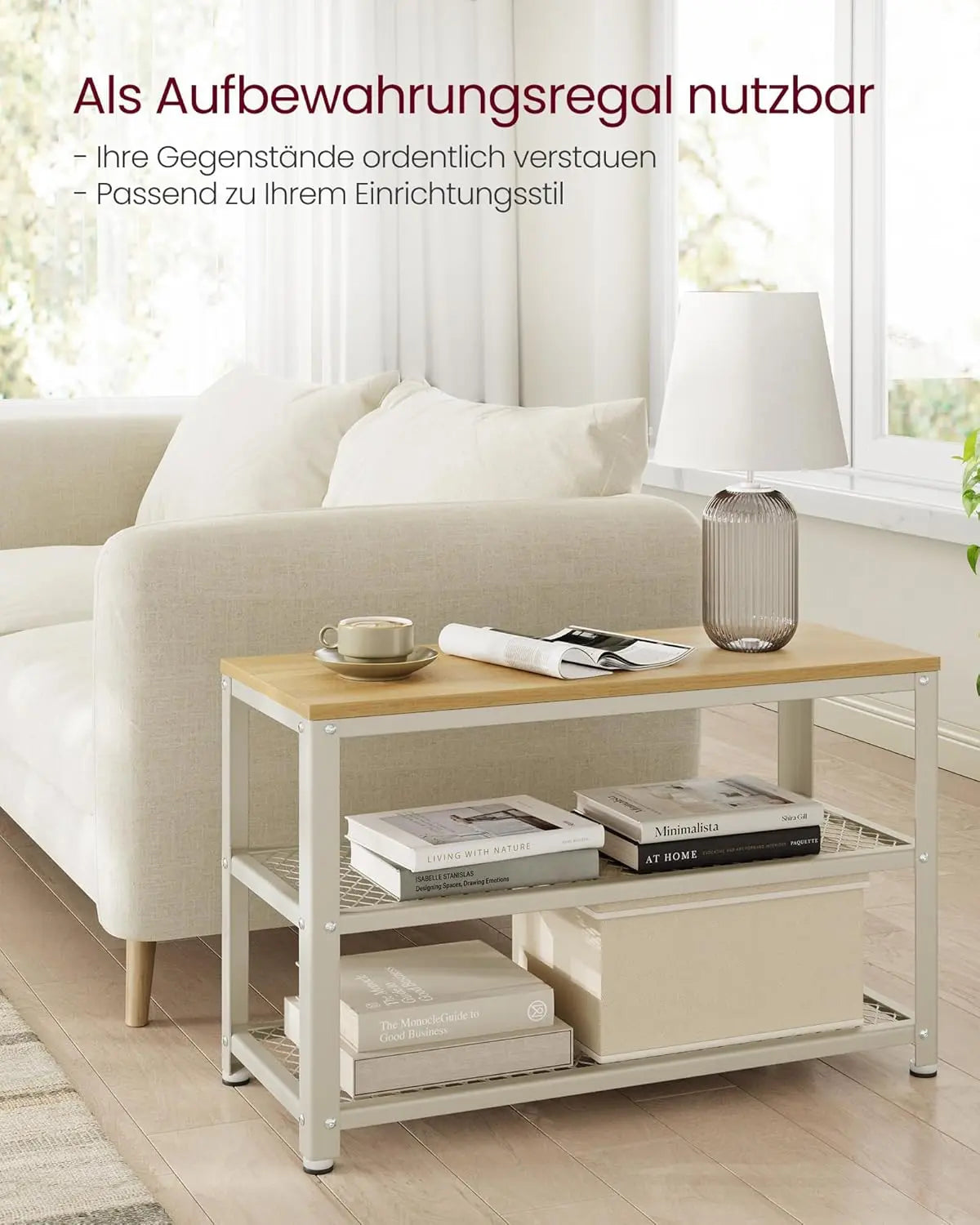 Schuhbank 2 Ebenen Industriestil Eiche Weiss von Songmics