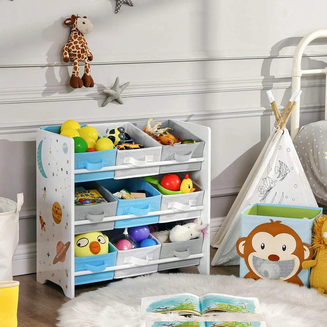 Kinderzimmerregal mit 9 Aufbewahrungsboxen Weltall Weiss von Songmics
