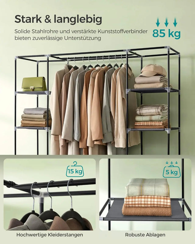 Kleiderschrank mit Ablagen und Stange Grau von Songmics