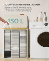 Wäschekorb mit Deckel 3 Fächer Cremeweiss von Songmics