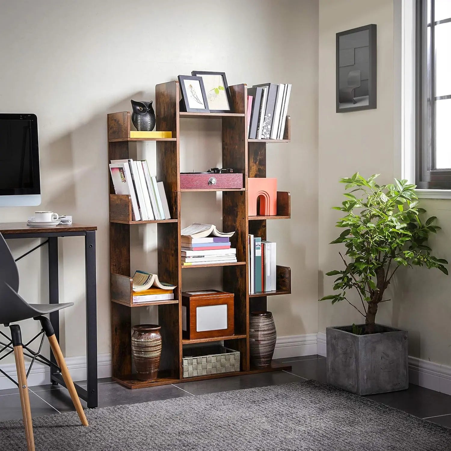 Bücherregal Baumform mit 13 Fächern Vintagebraun von Songmics