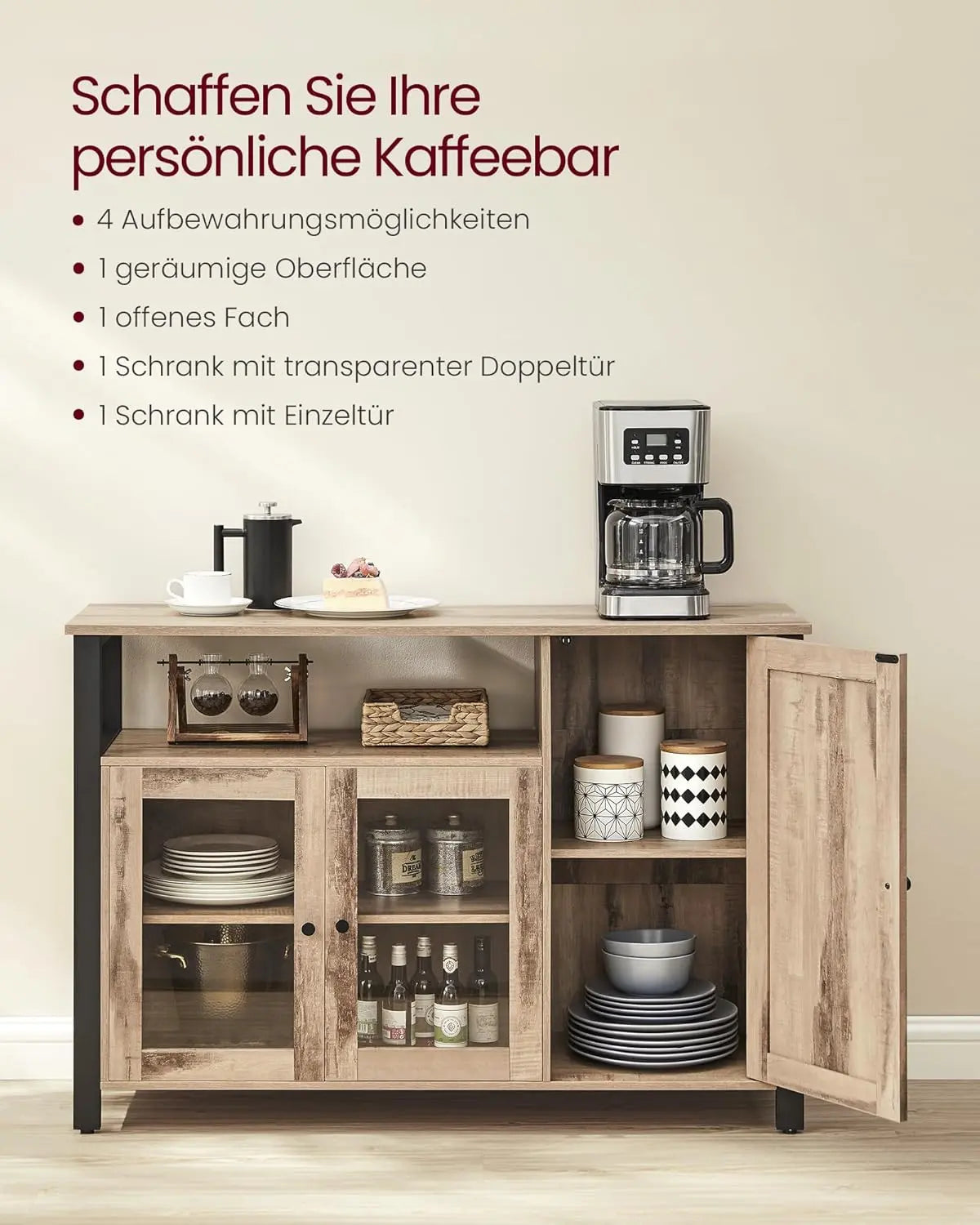 Sideboard 3 Türen Landhausstil eichenbraun von Songmics