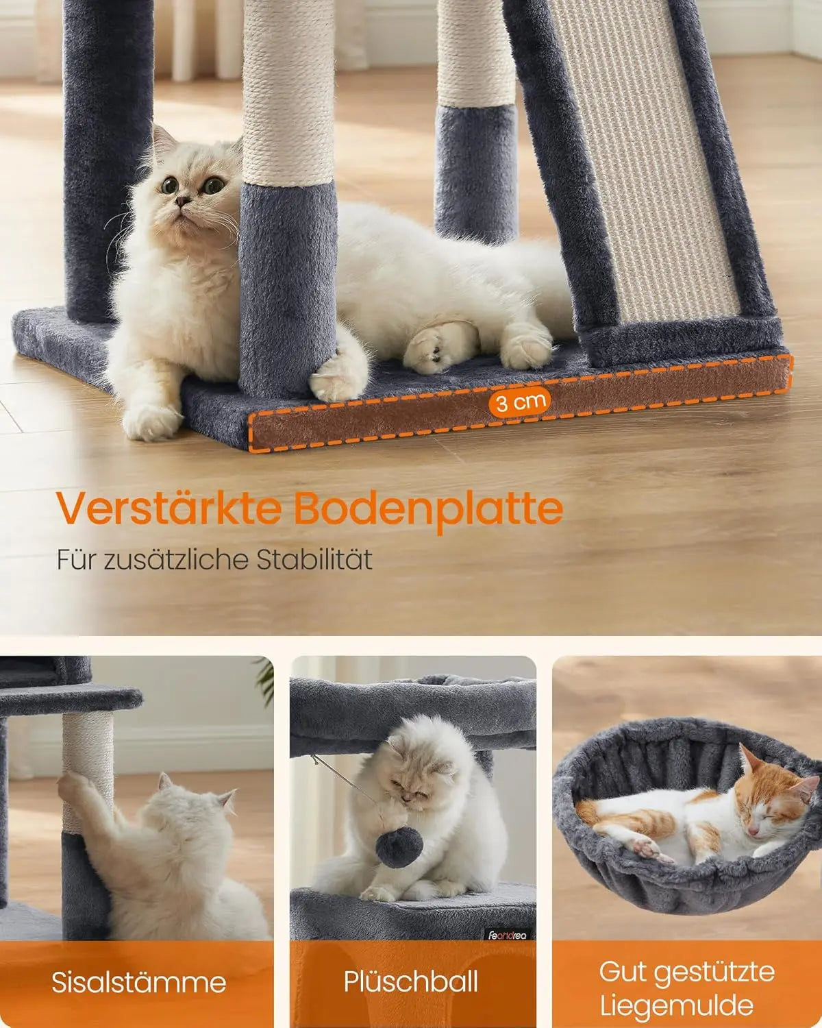 Kratzbaum Katzenbaum mit grosser Plattform rauchgrau von Songmics