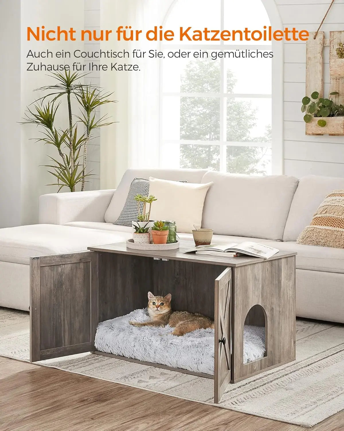 Katzenhaus Schrank Tisch herausnehmbar Trennwand Greige von Songmics