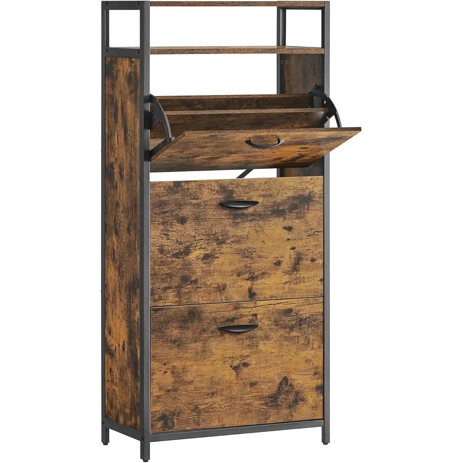 Schuhschrank schmal 3 Klappen vintagebraun von Songmics