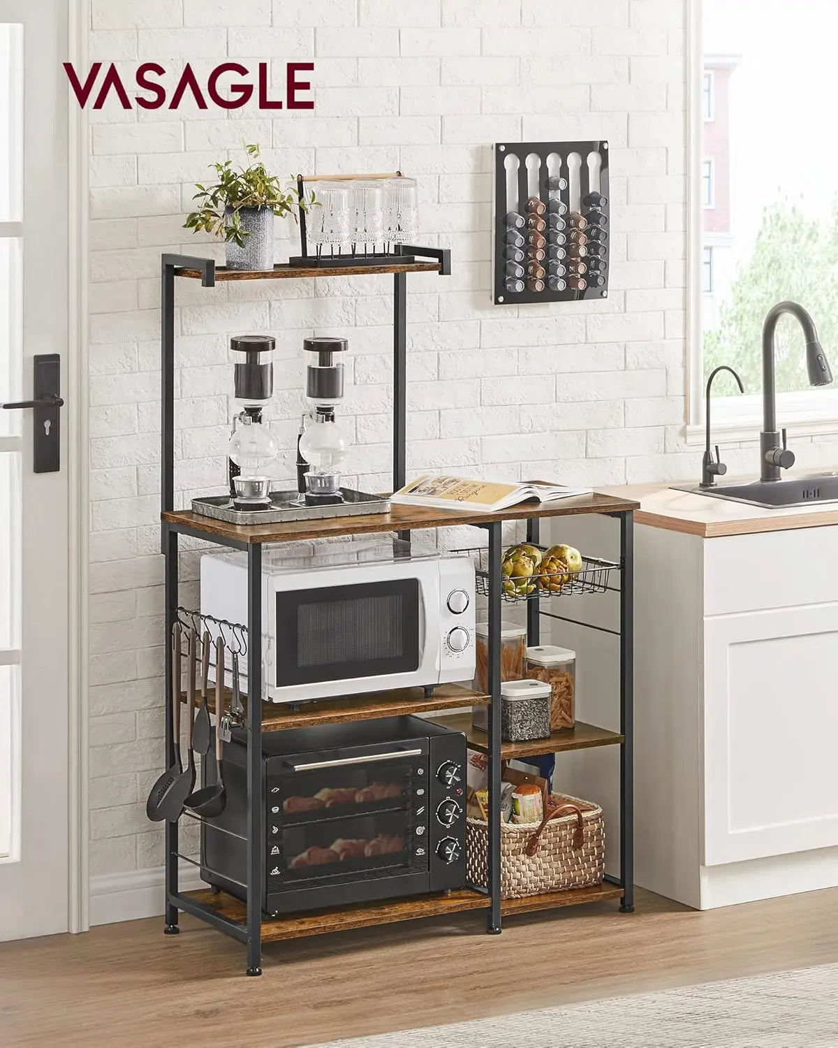 Küchenregal mit Metallkorb vintagebraun Metall von Songmics