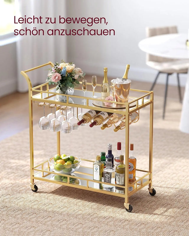 Servierwagen mit Gläserhalter und Glasablagen goldfarben von Songmics