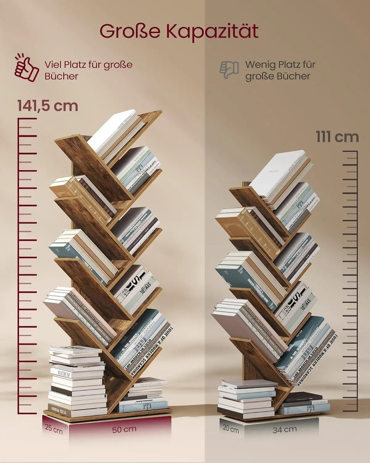 Bücherregal Baumform 9 Ebenen Vintagebraun von Songmics