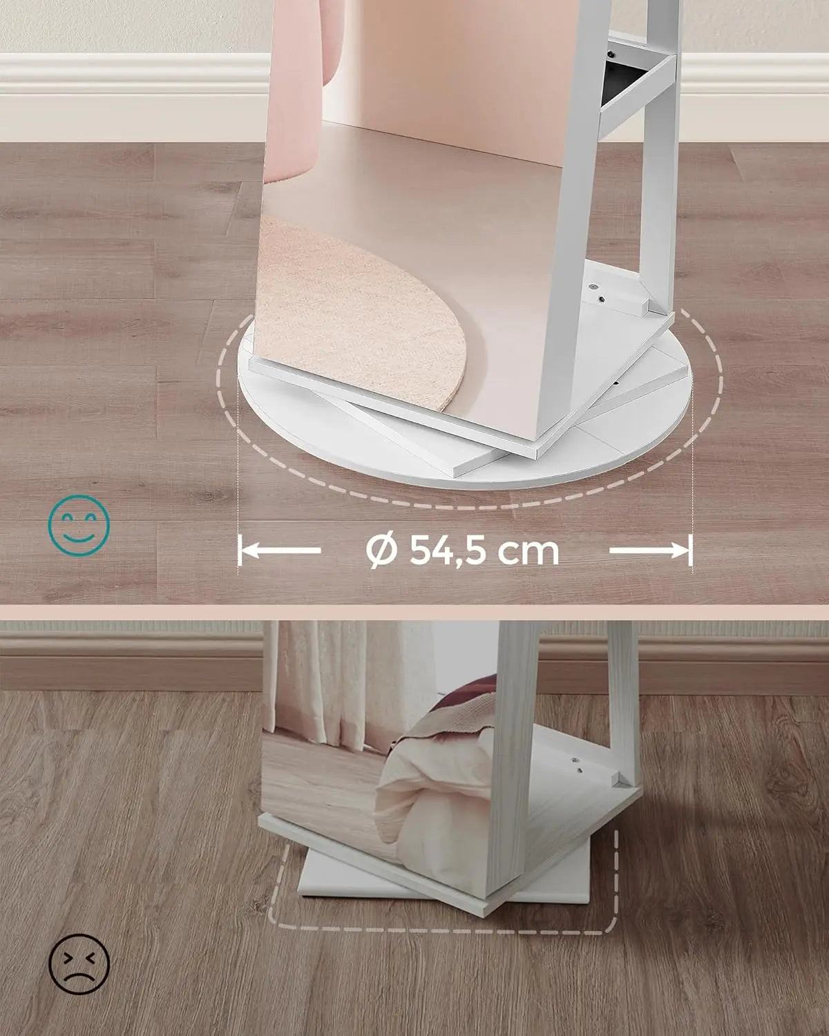 Schmuckschrank drehbar Spiegel weiss Holz von Songmics