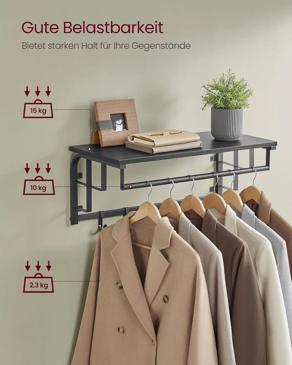 Wandgarderobe mit Ablage Haken Anthrazitgrau von Songmics