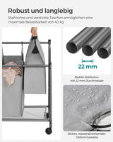 Wäschekorb mit Rollen und 4 Stofftaschen Grau von Songmics