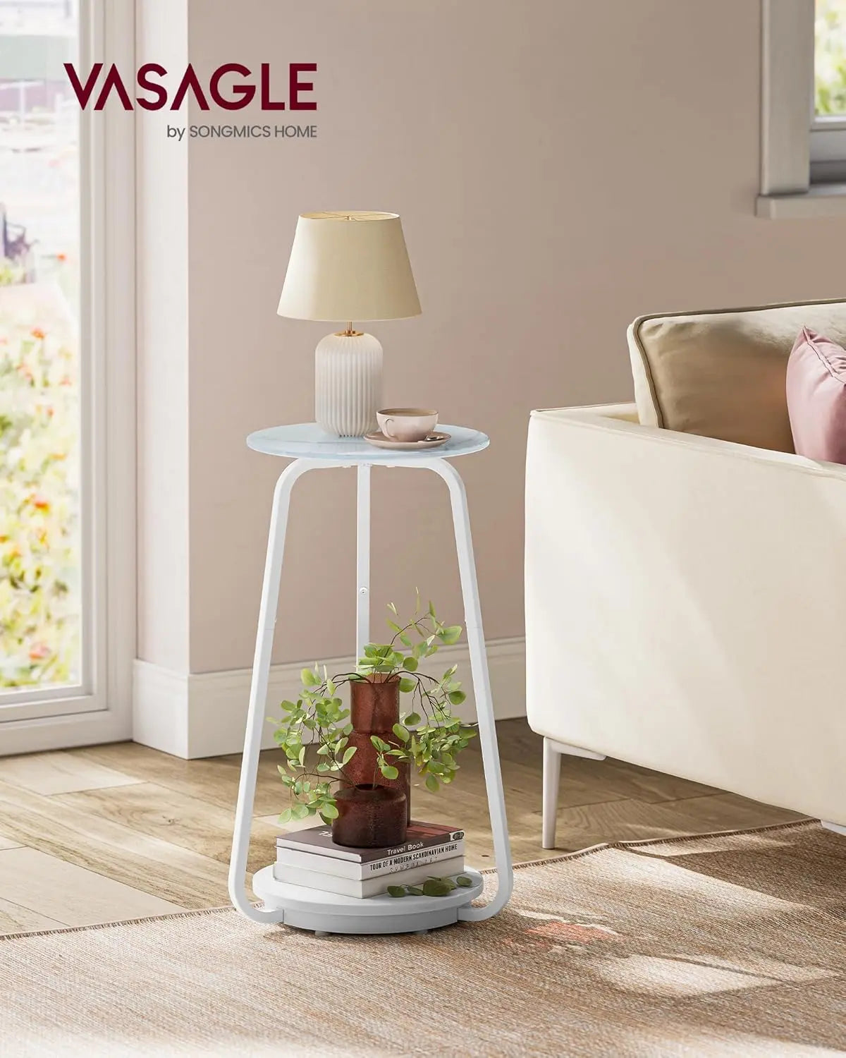 Beistelltisch rund modern marmorweiss von Songmics