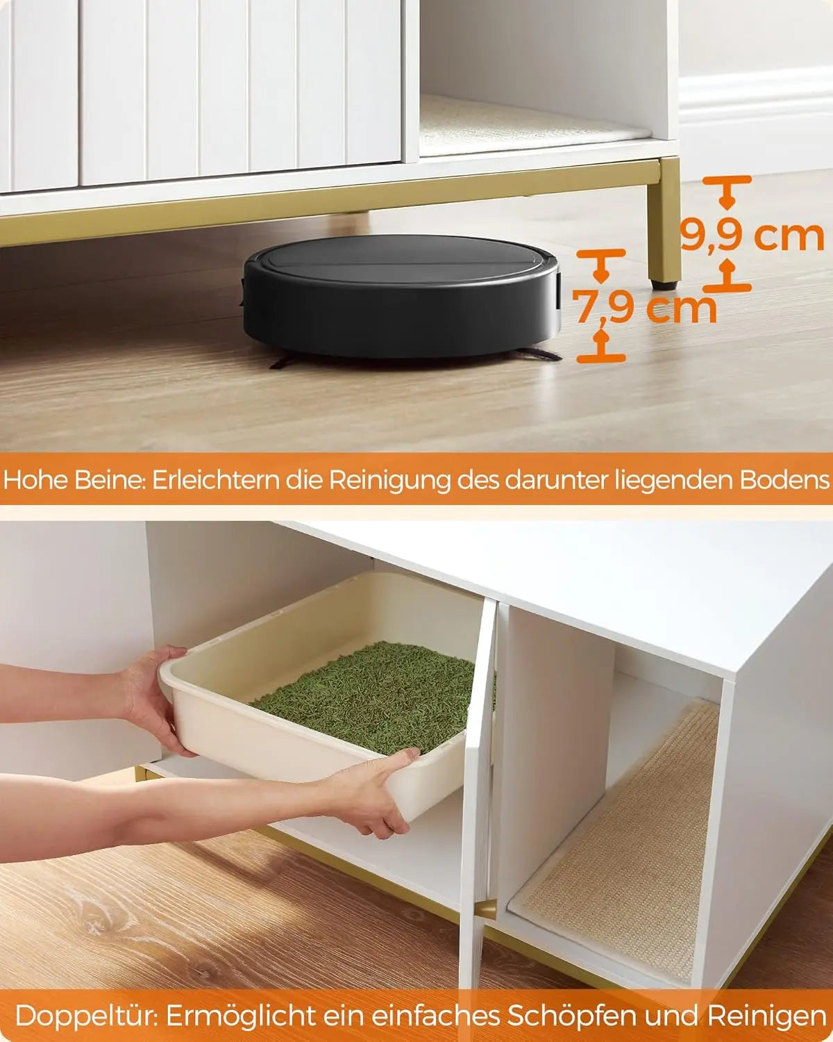 Katzenklo-Schrank mit Kratzmatte weiss-gold von Songmics