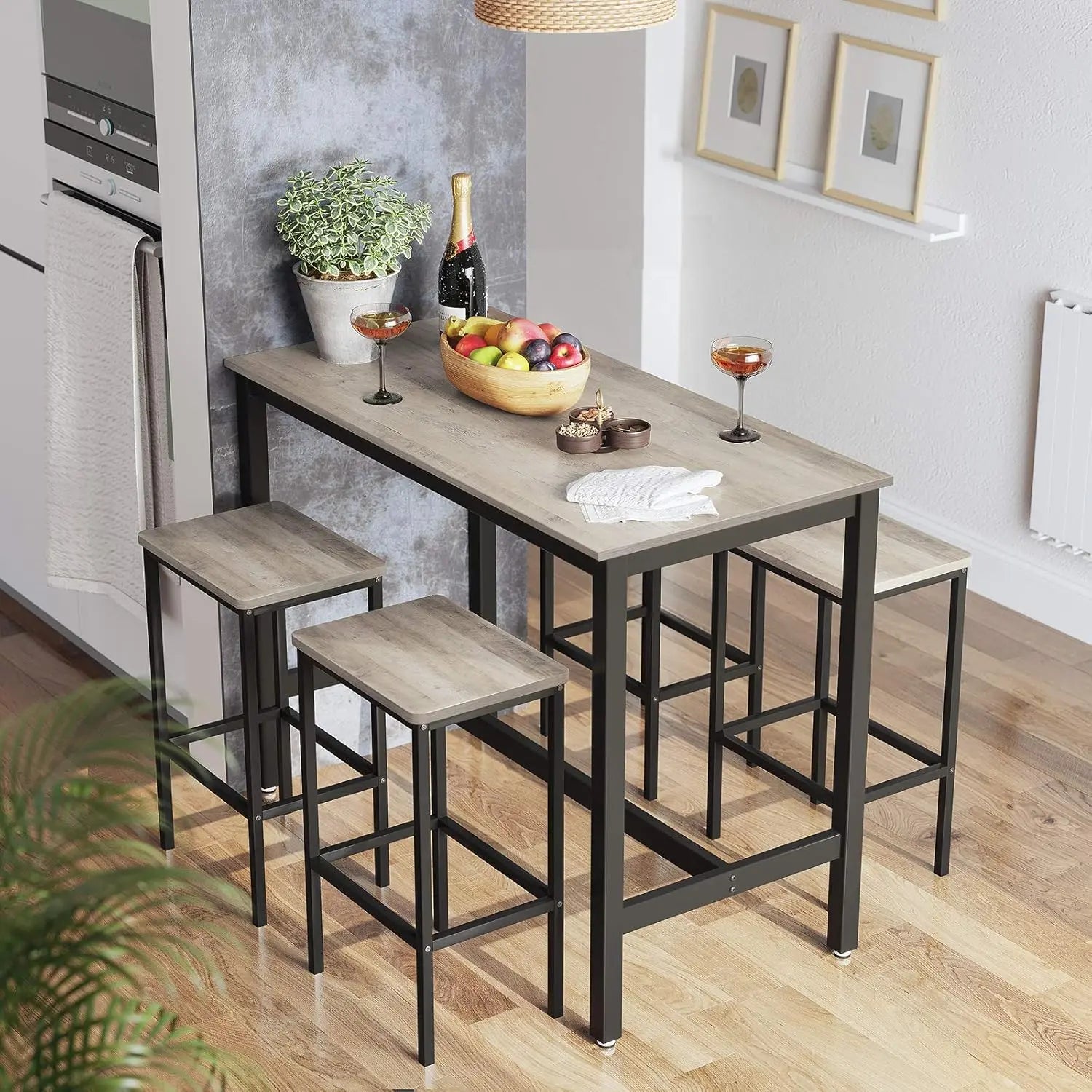 Bartisch-Set Industrie-Design Greige-schwarz Holz von Songmics