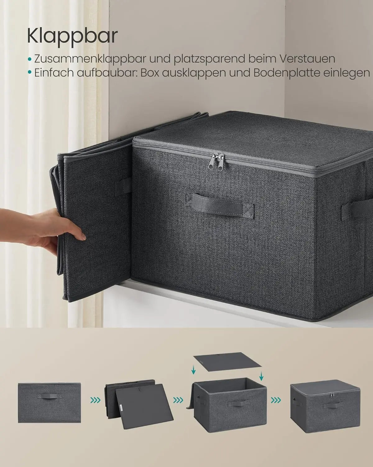 Aufbewahrungsbox faltbar mit Griffen schiefergrau von Songmics