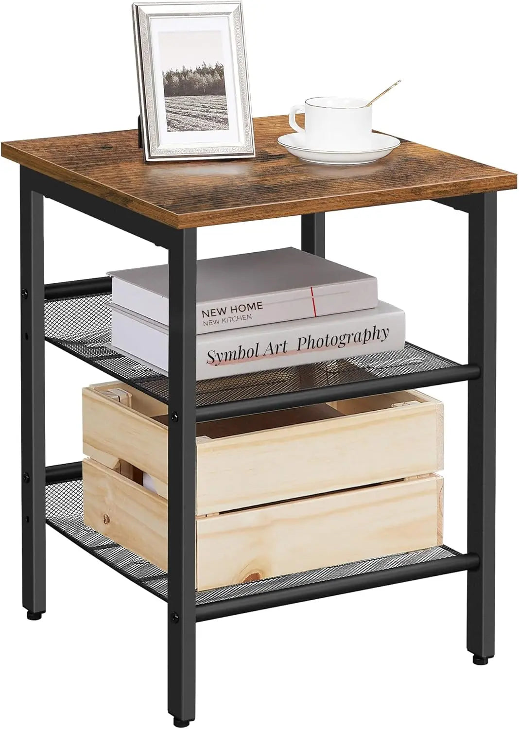 Beistelltisch Industrie-Design Verstellbar Vintagebraun-Schwarz von Songmics