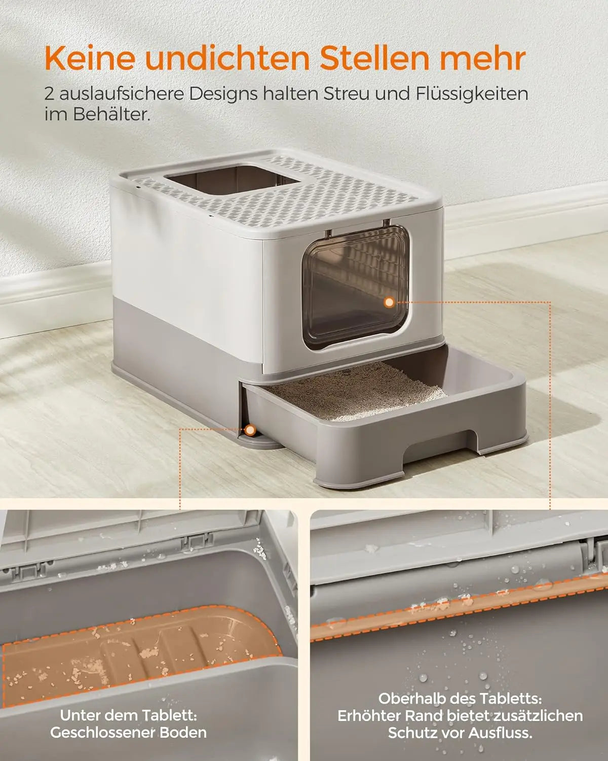 Katzentoilette mit Deckel auslaufsicher Haferflockenfarben von Songmics