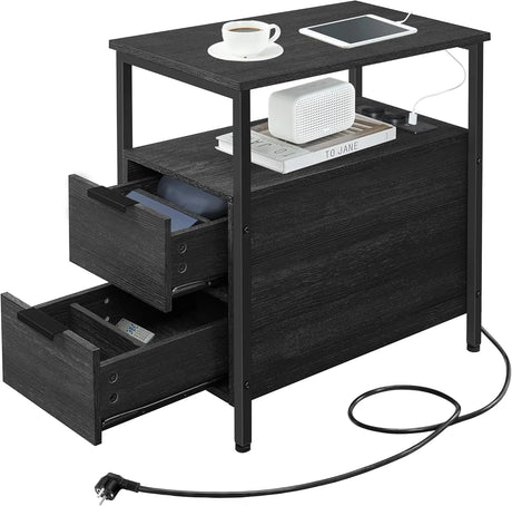 Beistelltisch mit Steckdosenleiste, anthrazitgrau von Songmics