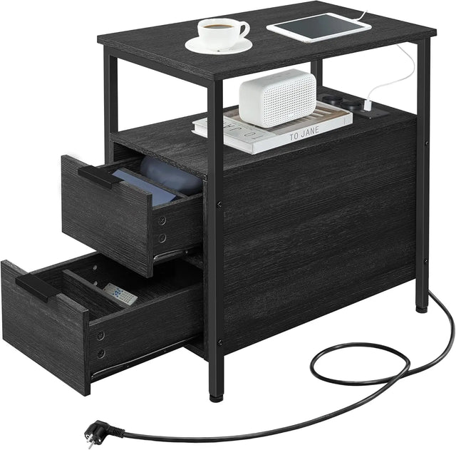 Beistelltisch mit Steckdosenleiste, anthrazitgrau von Songmics