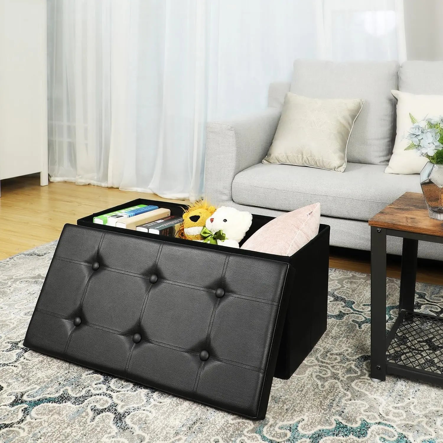 Sitzbank mit Stauraum Kunstleder Schwarz von Songmics