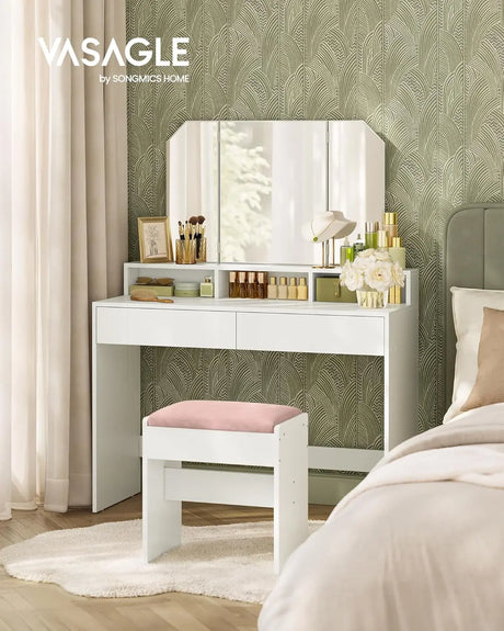 Schminktisch Klappspiegel Schubladen Modern Weiss von Songmics