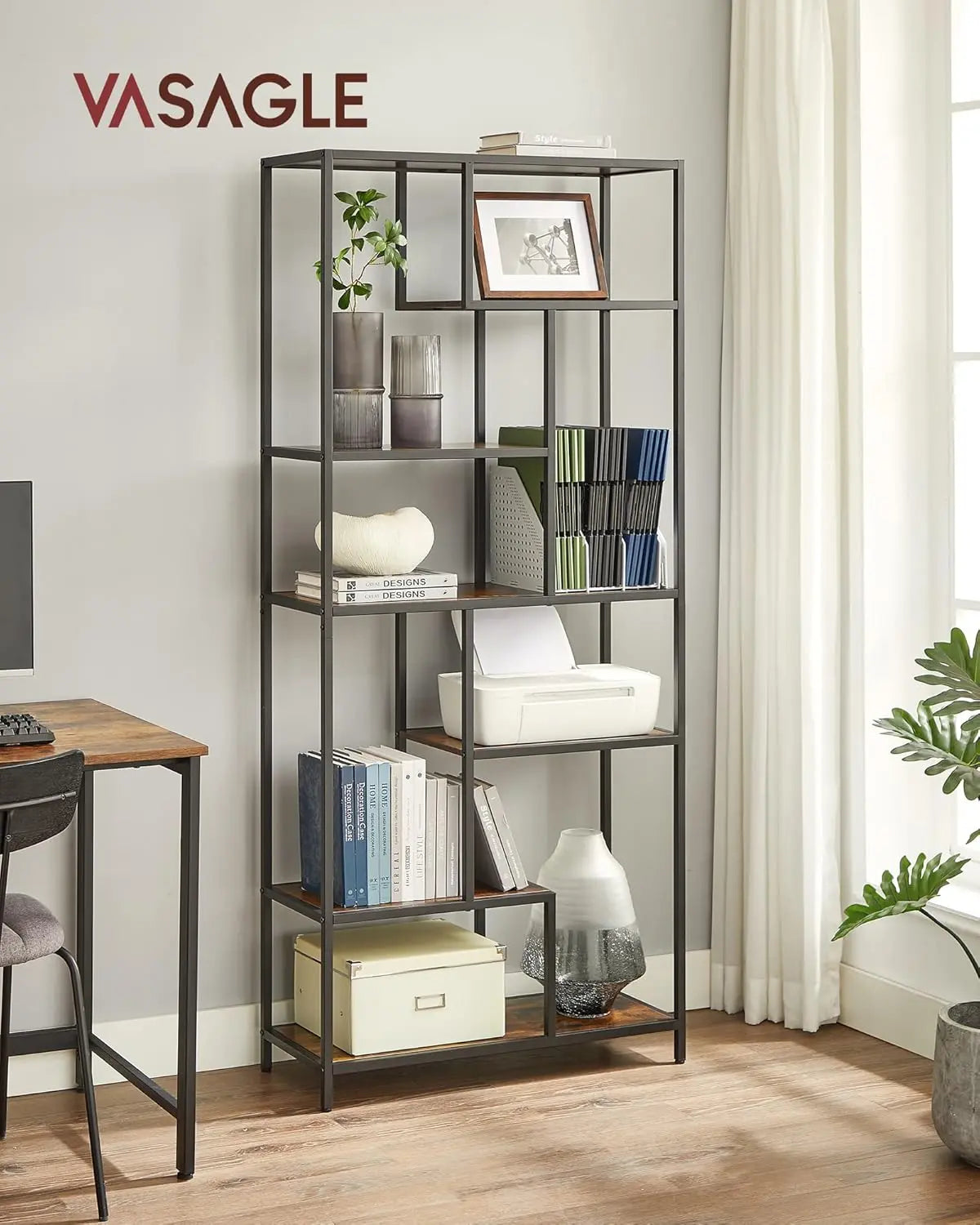 Bücherregal Holz Standregal 6 Ablagen Vintagebraun von Songmics