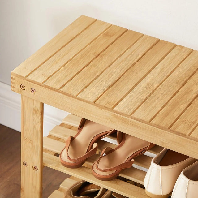 Schuhregal Bambus Sitzbank mit Ablagen Naturfarben von Songmics