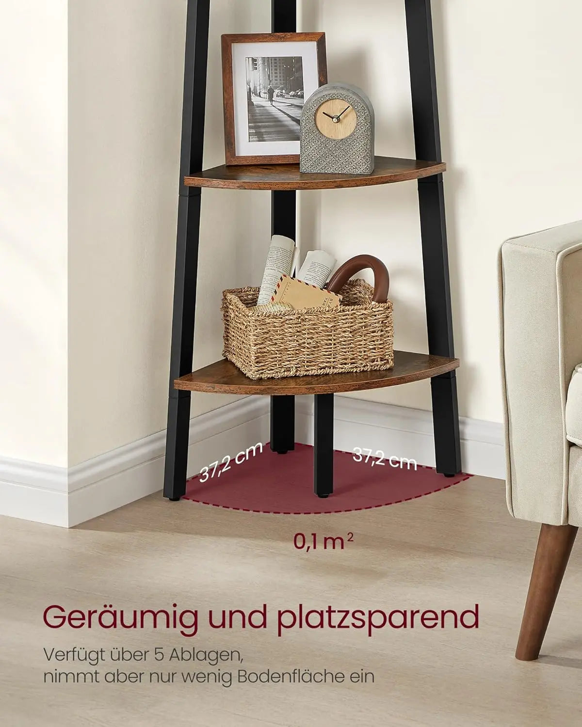 Eckregal im Industrial-Design vintagebraun-schwarz von Songmics