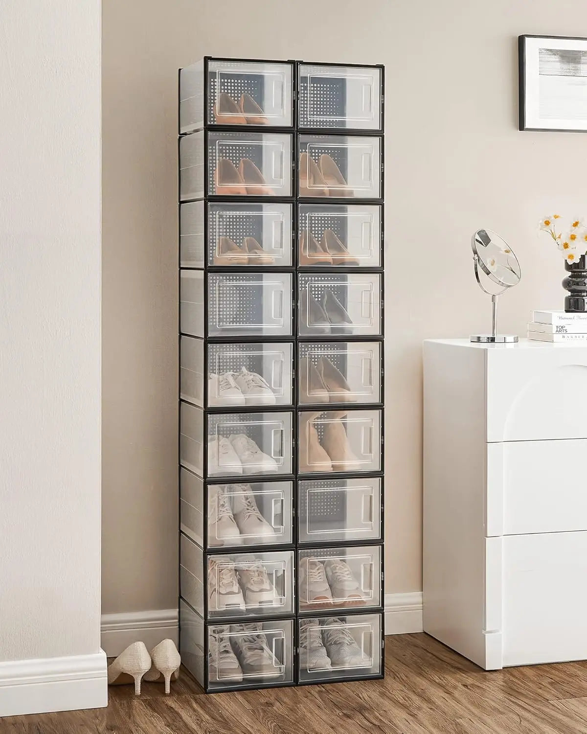 Schuhboxen stapelbar transparent-schwarz Kunststoff 18er-Set von Songmics