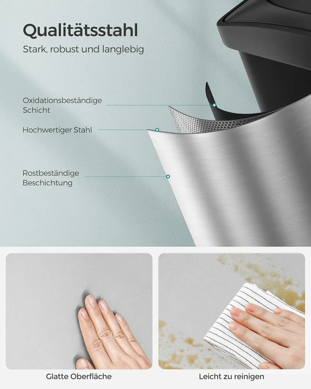 Mülleimer Küche 3-Fächer Treteimer Silber-Schwarz von Songmics