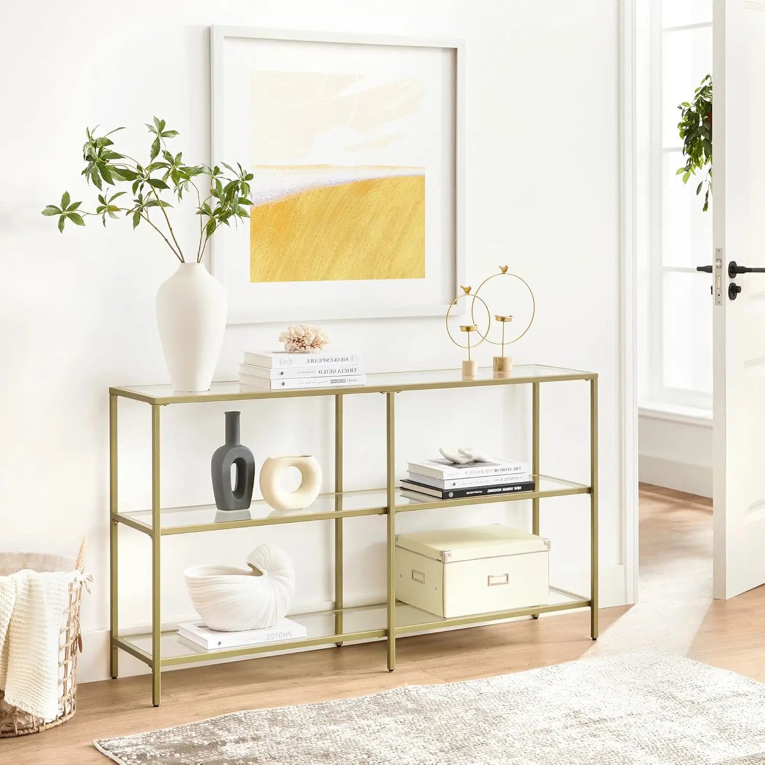 Konsolentisch Hartglas 3 Ablagen goldfarben von Songmics