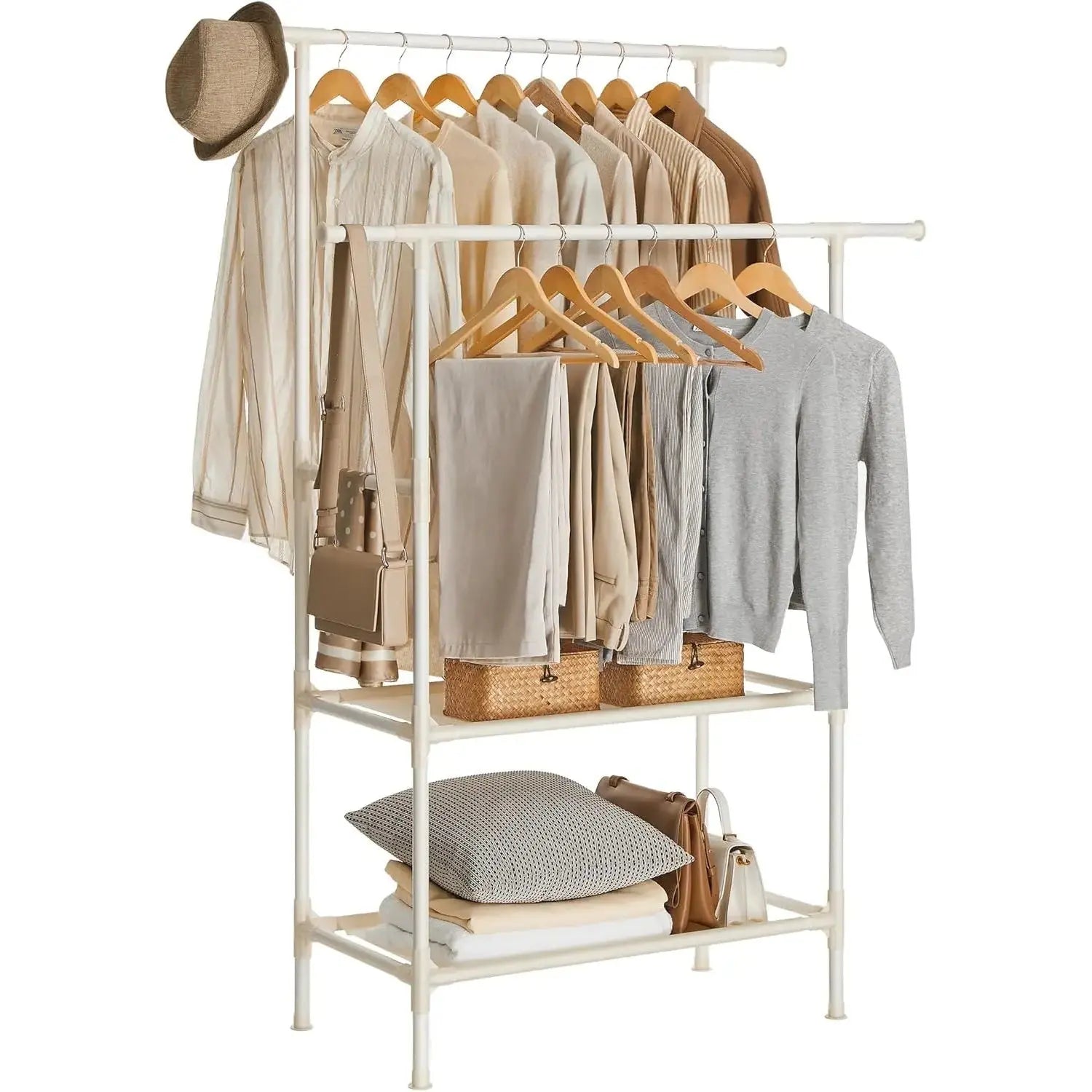 Kleiderständer Metall mit 2 Stangen und 2 Ablagen Weiss von Songmics