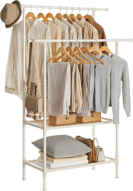 Kleiderständer Metall mit 2 Stangen und 2 Ablagen Weiss von Songmics