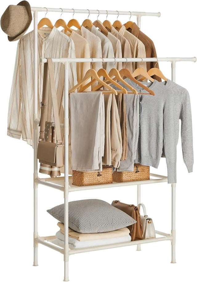 Kleiderständer Metall mit 2 Stangen und 2 Ablagen Weiss von Songmics