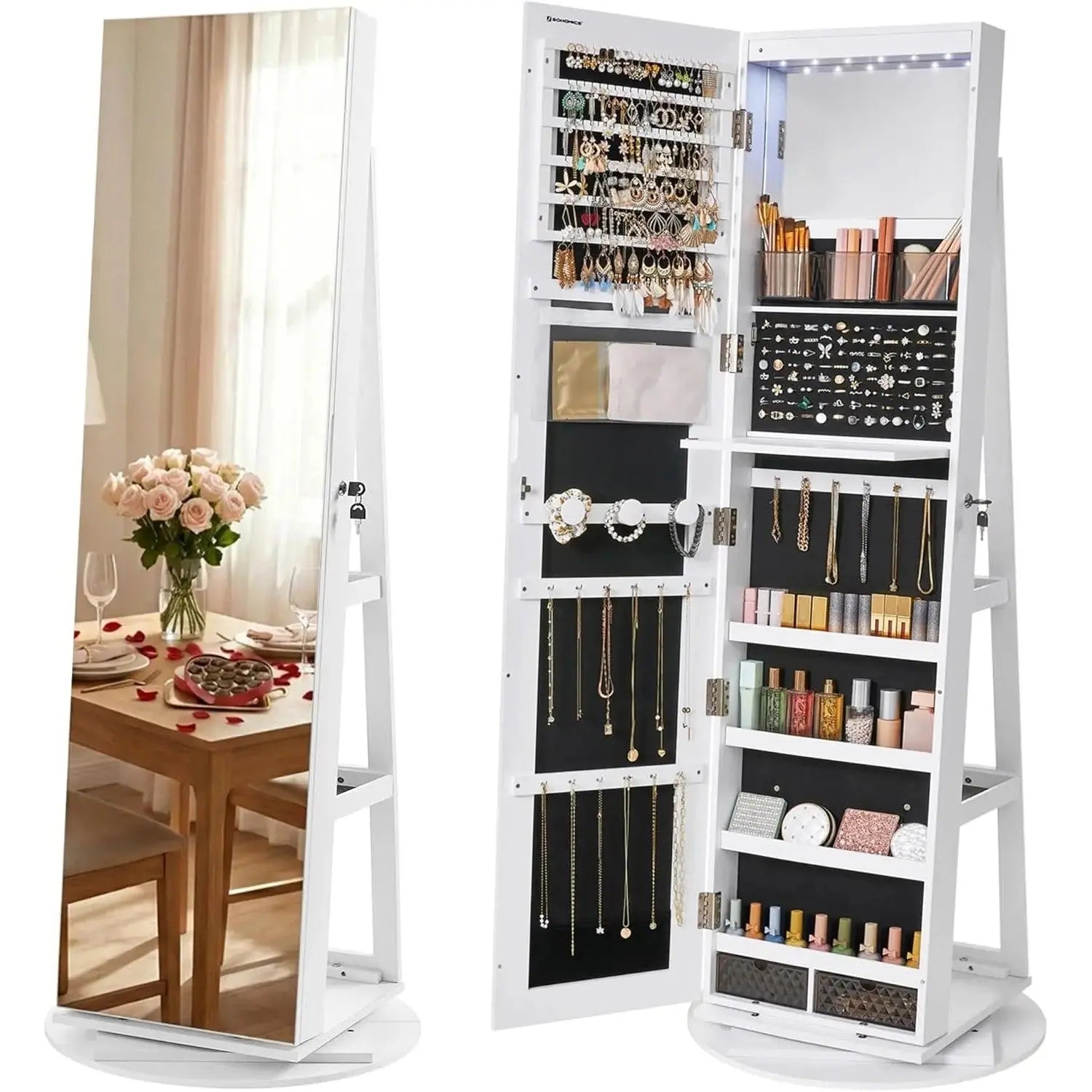 Schmuckschrank abschließbar 360° drehbar weiss von Songmics