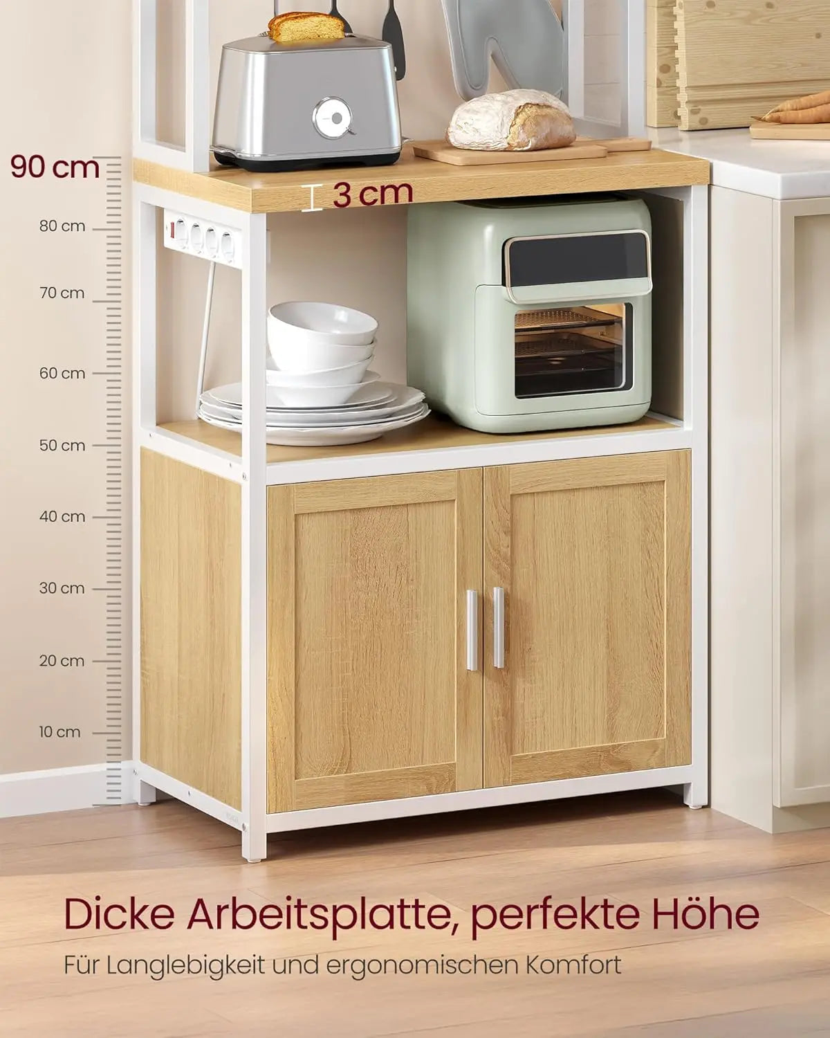 Küchenregal mit Steckdosen goldeichenfarben-wolkenweiss von Songmics