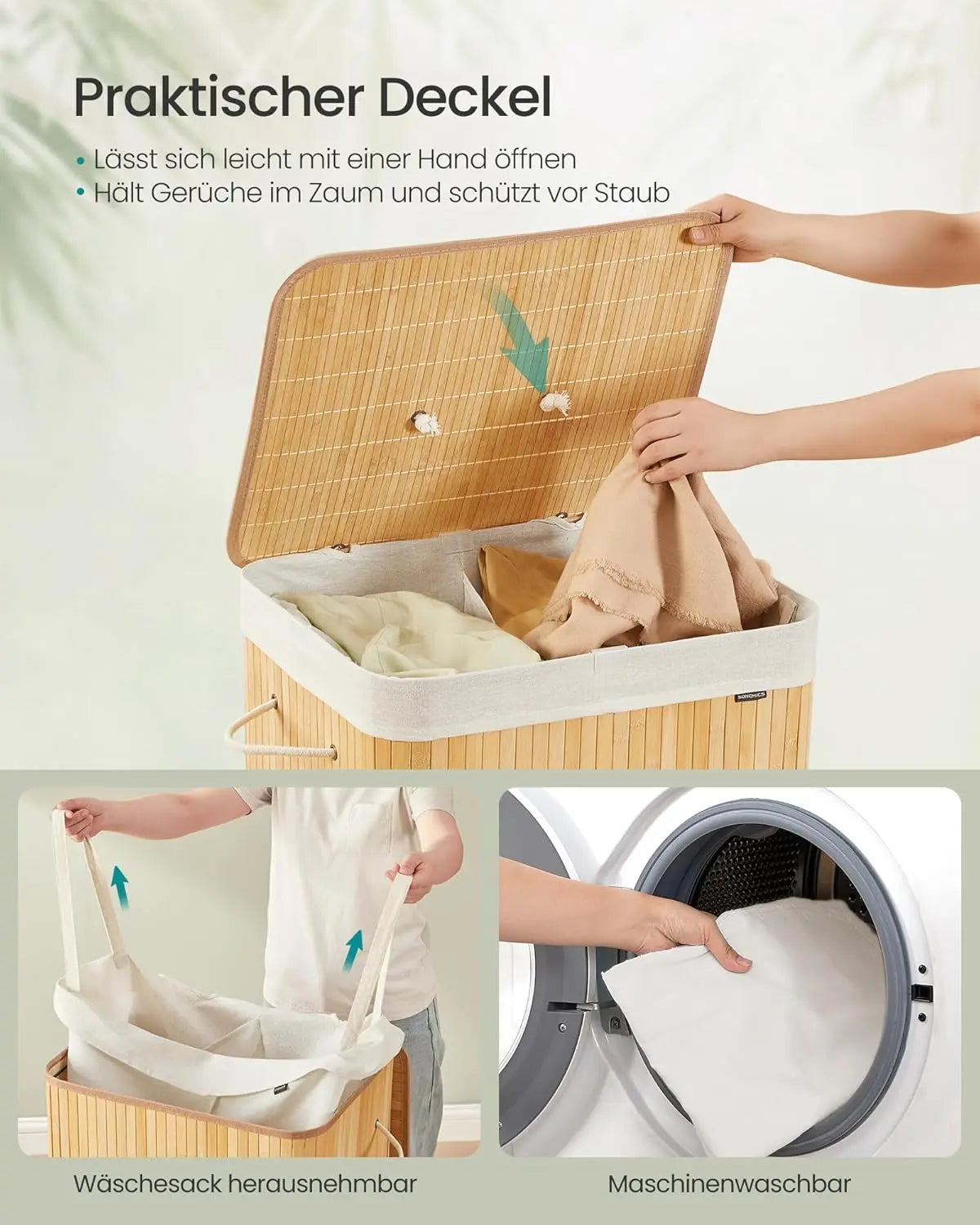Bambus-Wäschekorb 120L 2-Fächer naturfarben von Songmics