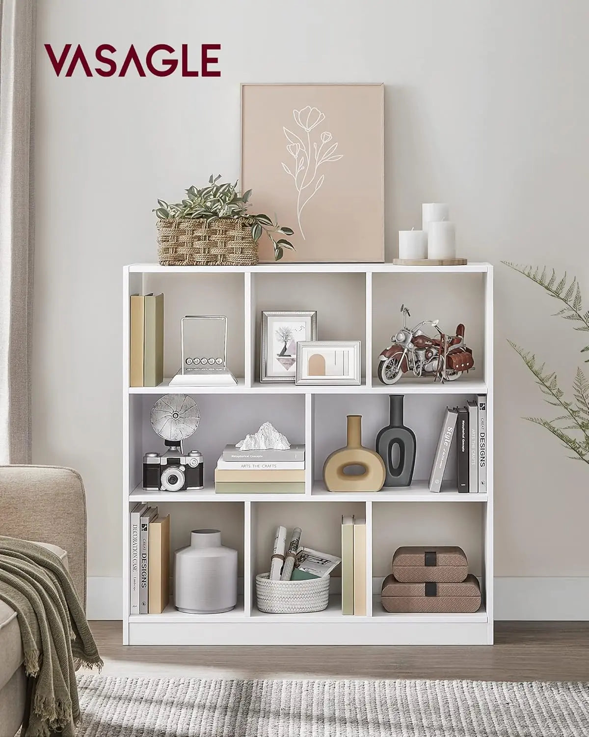 Bücherregal 8 Fächer Horizontal Wohnzimmer Weiss von Songmics