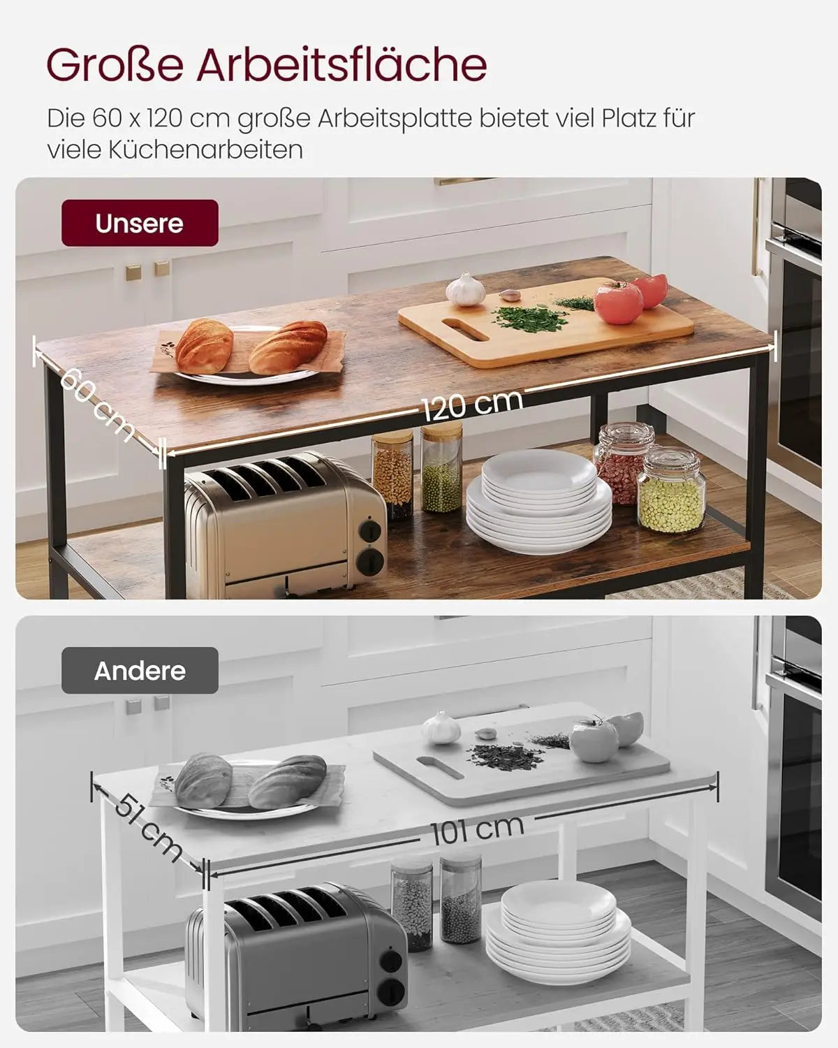 Mikrowellenregal 3-stufig vintagebraun Stahl von Songmics
