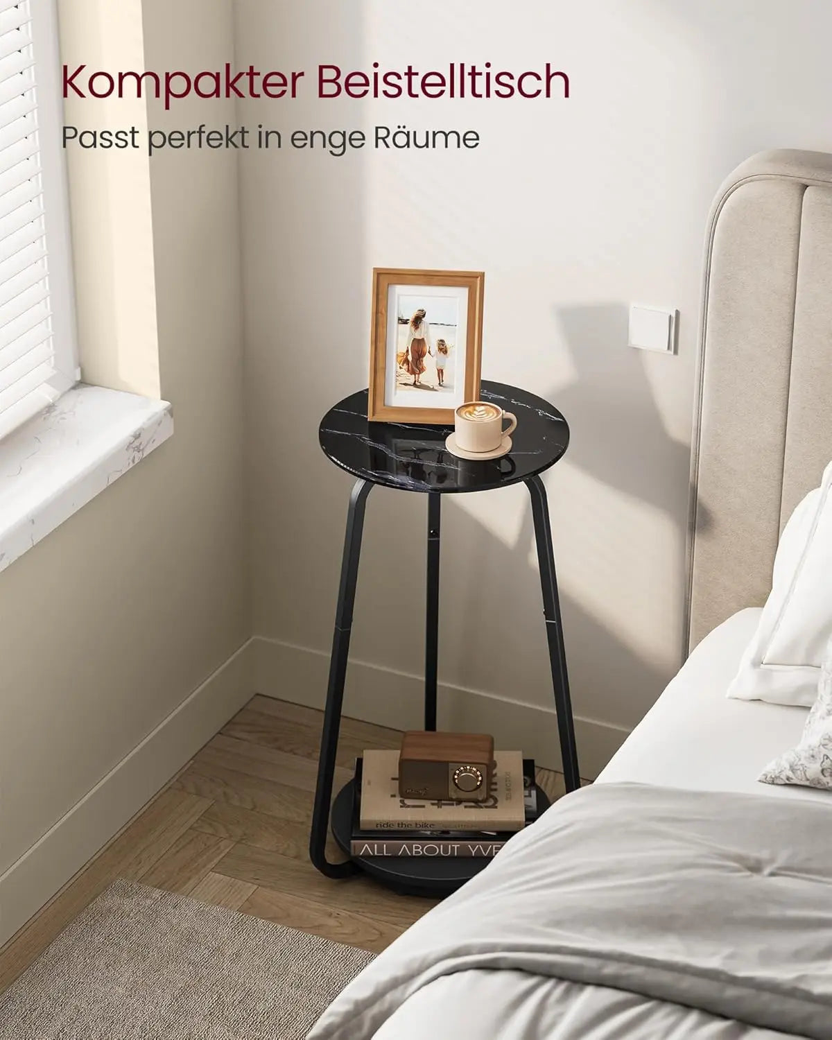 Beistelltisch rund modern Glasplatte marmorschwarz von Songmics