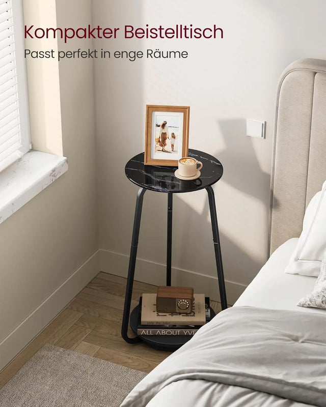 Beistelltisch rund modern Glasplatte marmorschwarz von Songmics
