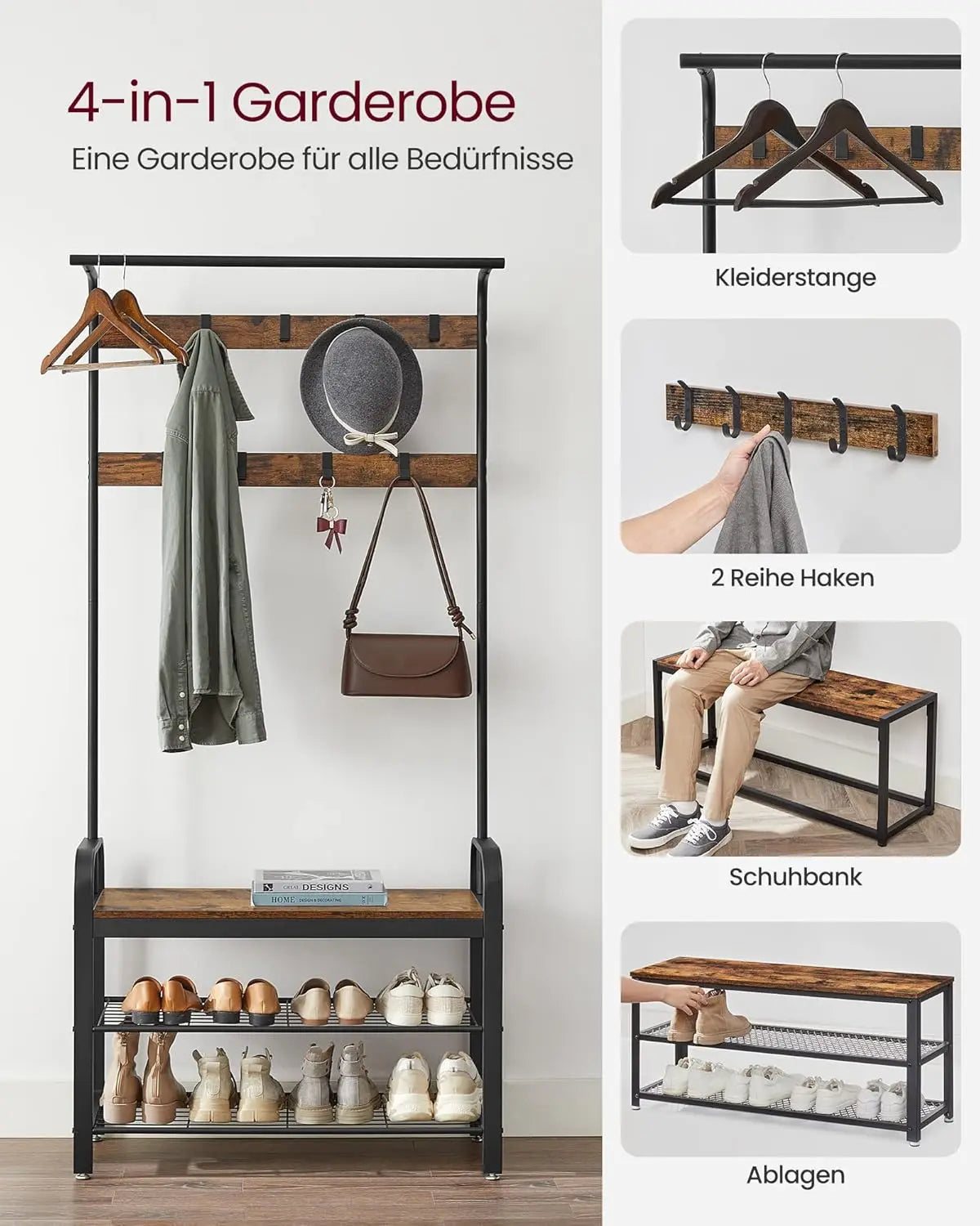 Kleiderständer mit Schuhregal rustikales Braun von Songmics