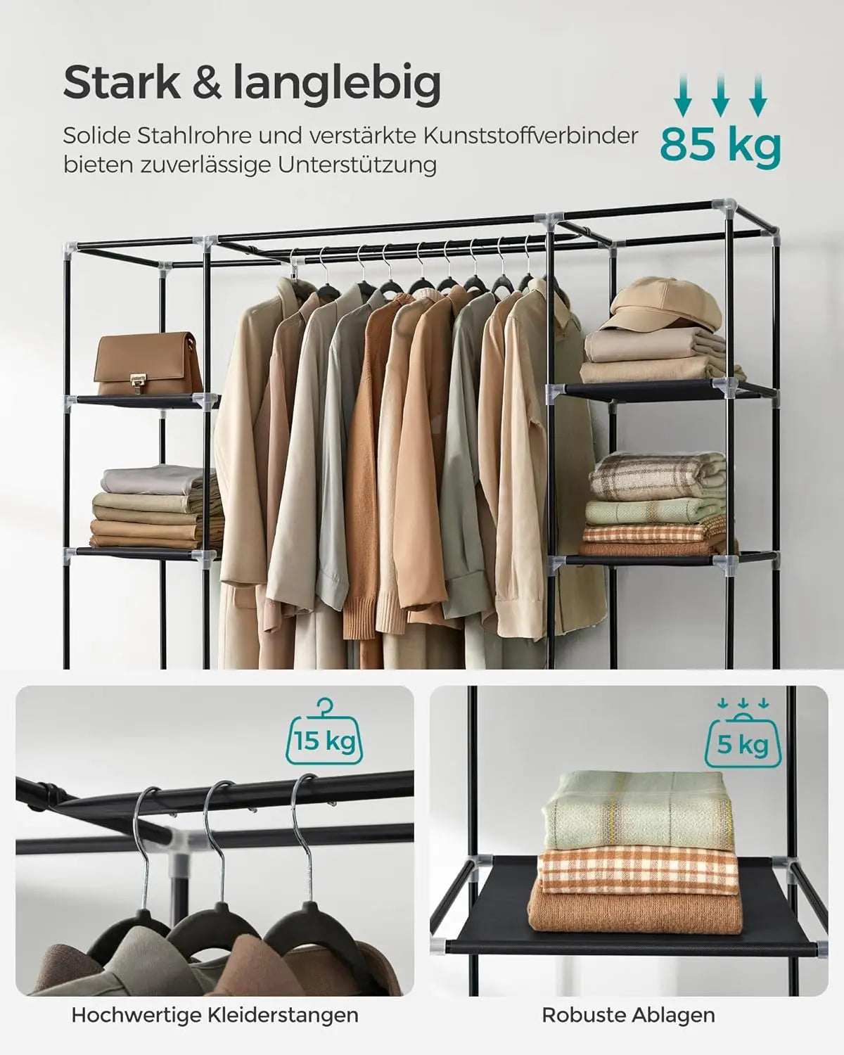 Kleiderschrank Stoffschrank mit Ablagen Schwarz von Songmics