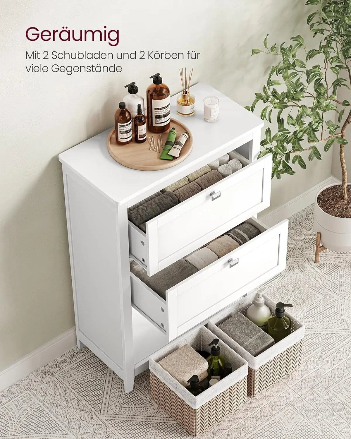 Badezimmerschrank weiss Holz 2 Schubladen von Songmics