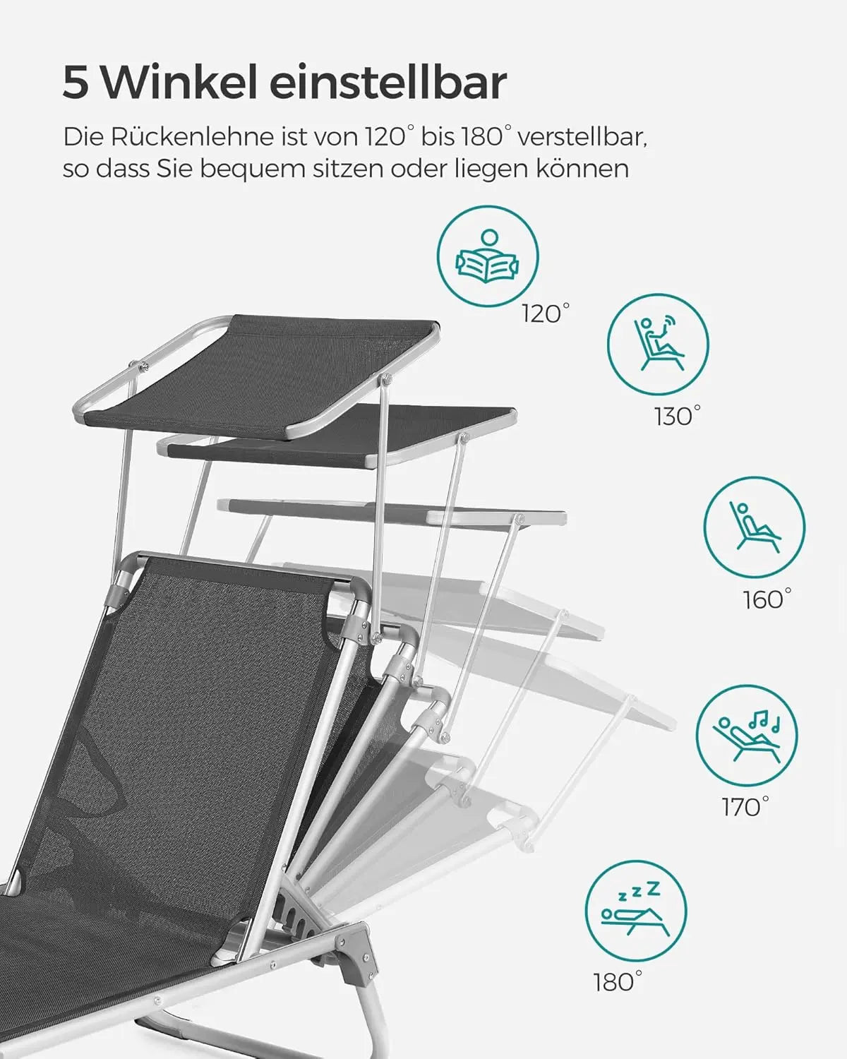 Sonnenliege mit Dach Aluminium rauchgrau von Songmics
